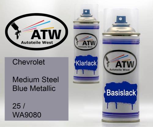 Chevrolet, Medium Steel Blue Metallic, 25 / WA9080: 400ml Sprühdose + 400ml Klarlack - Set, von ATW Autoteile West.